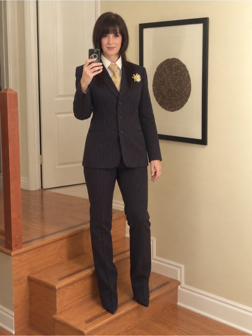 Vintage Holt Renfrew Studio Navy Pinstripe Power Suit — Size 10